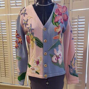 Garden Lover's Delight Unique Floral Beaded & Embroidered Sweater  Size S NWOT